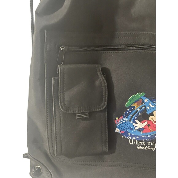 Walt Disney World Vintage Where Magic Lives Drawstring Black Backpack Cinch Bag - Picture 5 of 16